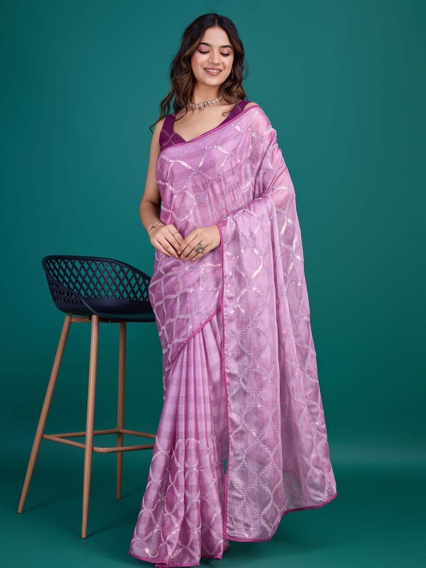 Light Violet Shimmer Georgette Designer Saree